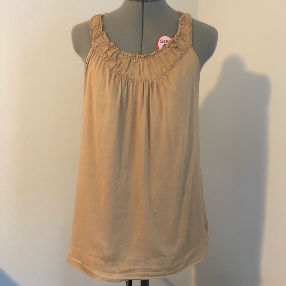 Talbots cotton gathered neck top brown tan 8